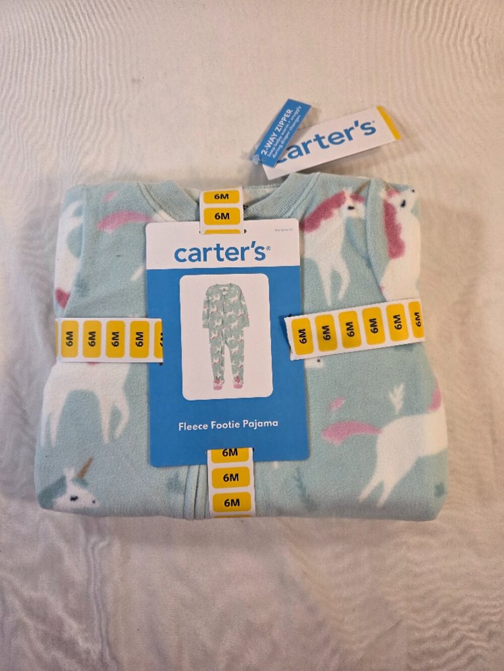 Carter's Fleece Footie Pajama Girl's Size 6 Month Unicorn Light Blue NWT